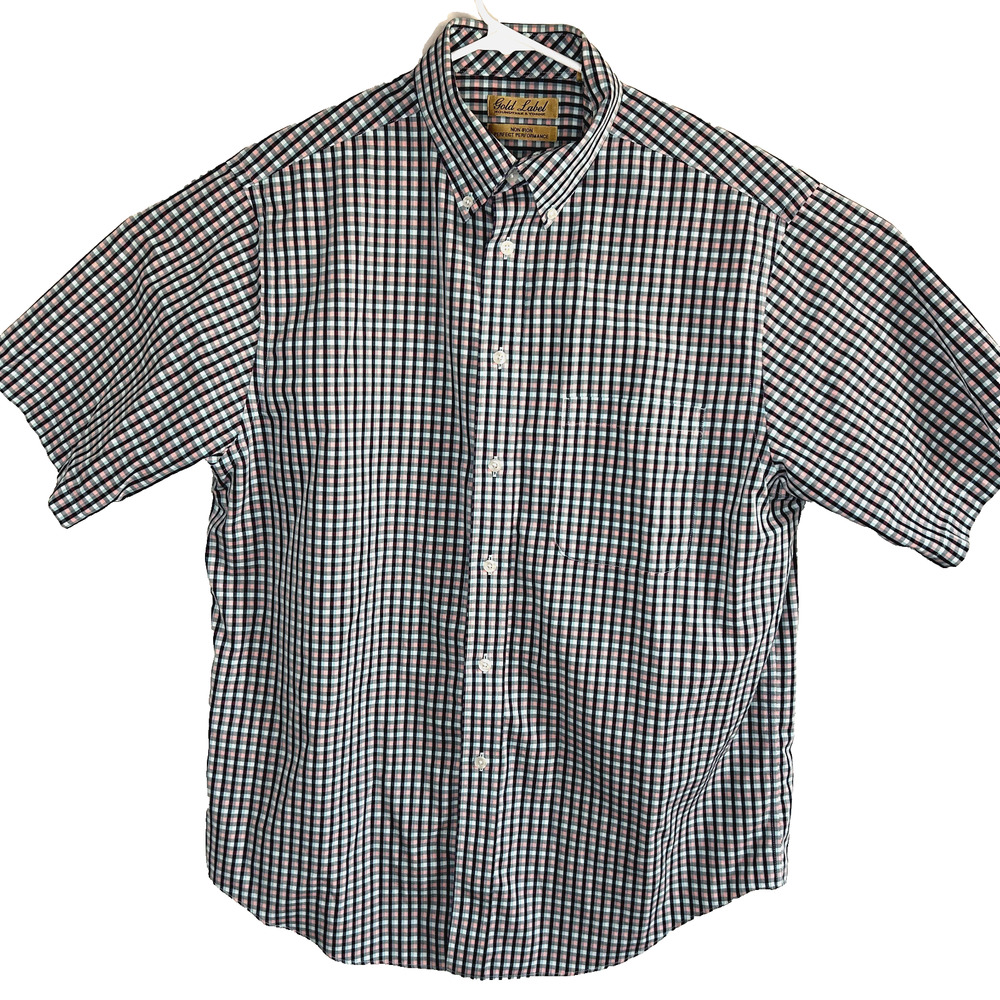 Roundtree Yorke Button Down Mens Large Plaid Pink Blue Gold Label Easter Spring